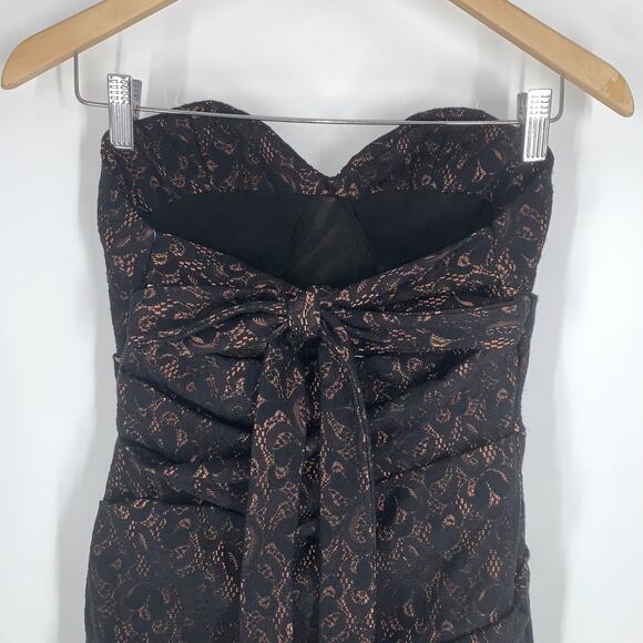 Preen by Thornton Bregazzi Strapless Lace Bow Back Dress Nude Illusion Mini - Picture 6 of 12